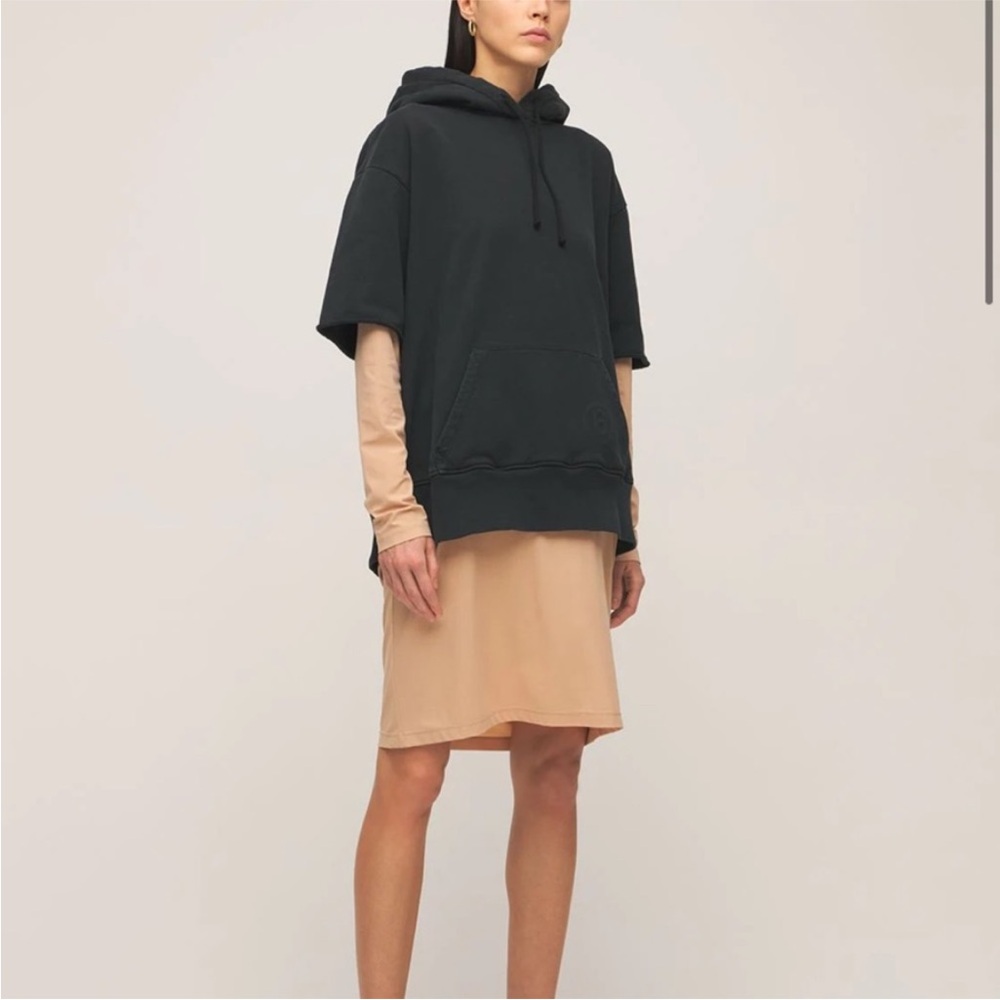 MM6 -Margiela Black Short-Sleeve Hoodie with Tan Layered Dress